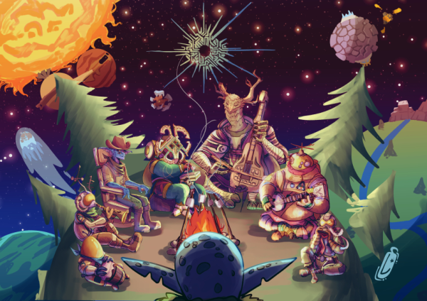 Hearthian travellers in the campfire
