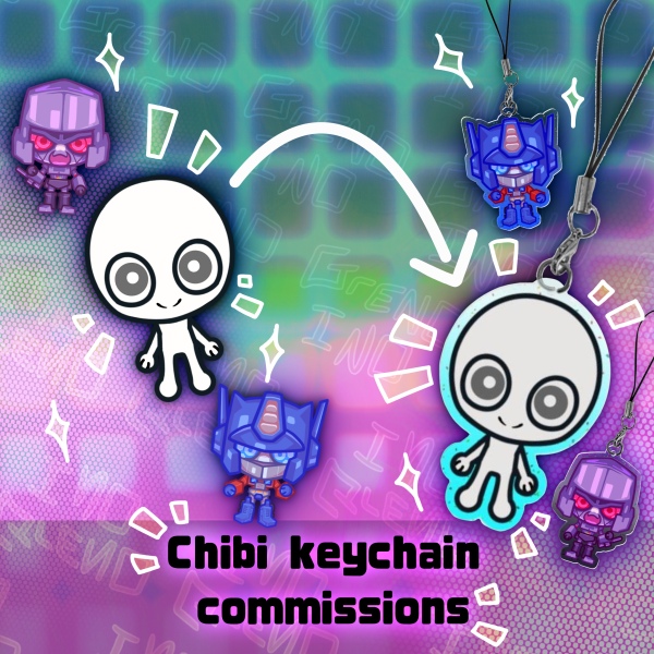 Chibi Style - 2 inch sparkle keychain - Commission