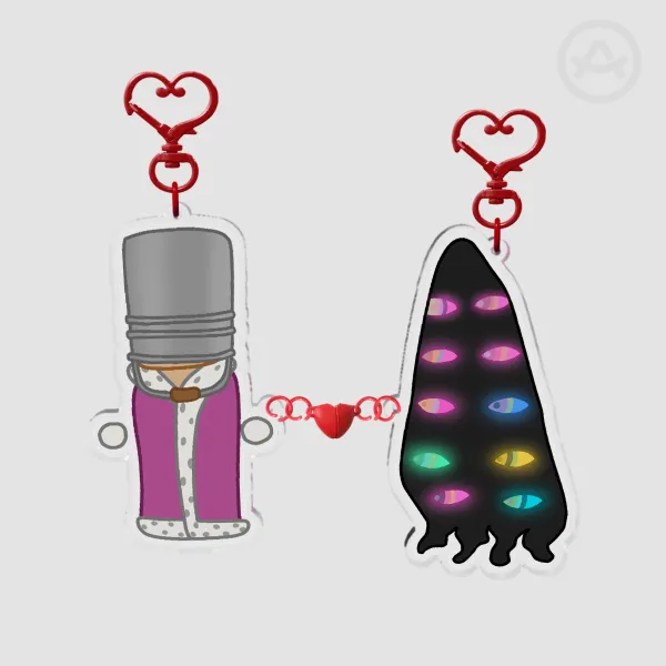 Kinger and abstracted Queenie The Amazing Digital Circus connected heart keychains