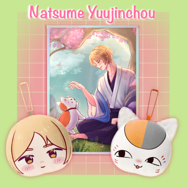 Natsume & Nayanko Sensei keychains + Art print Set