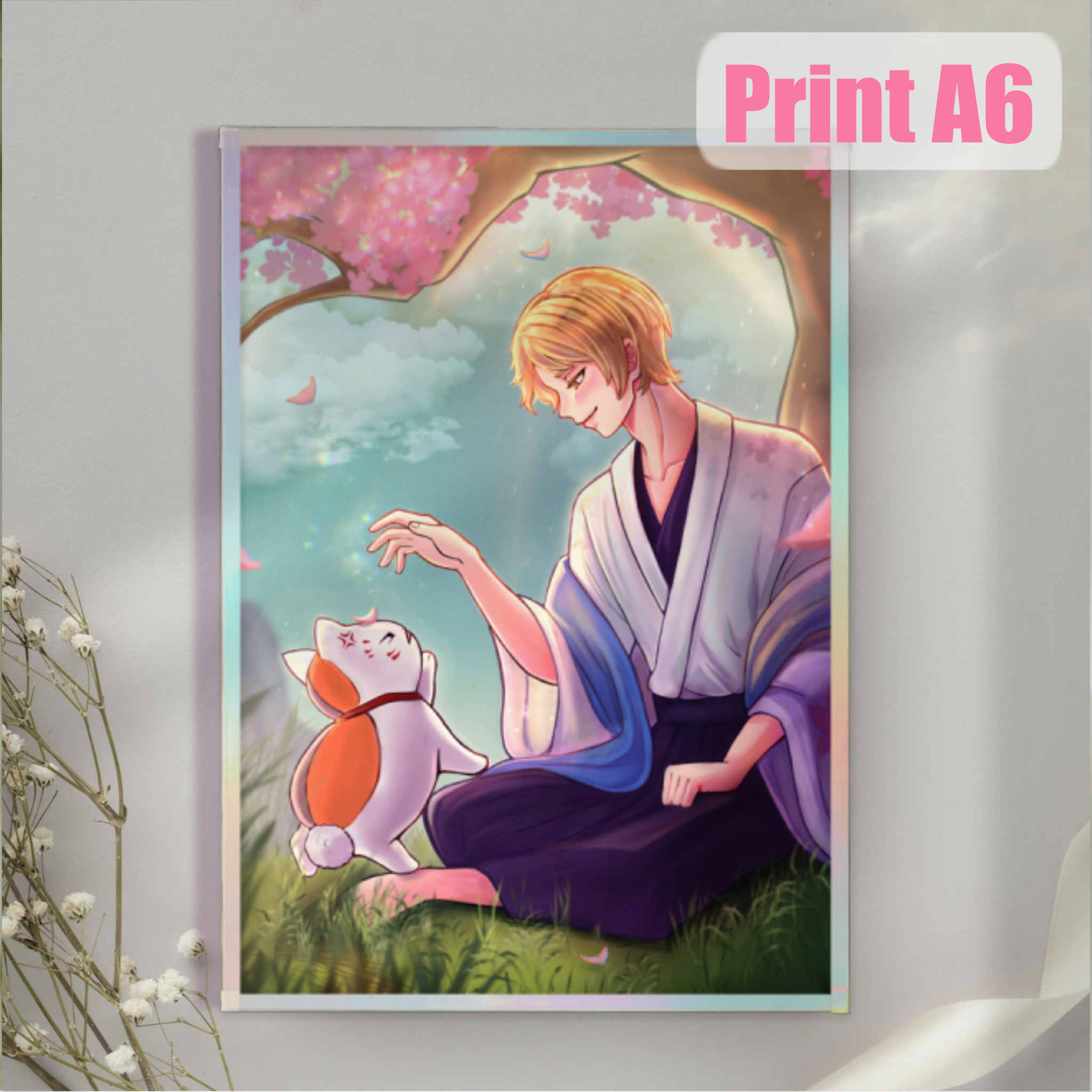 Nastsume & Nyanko Sensei Art Board Rainbow-Edged A6 print
