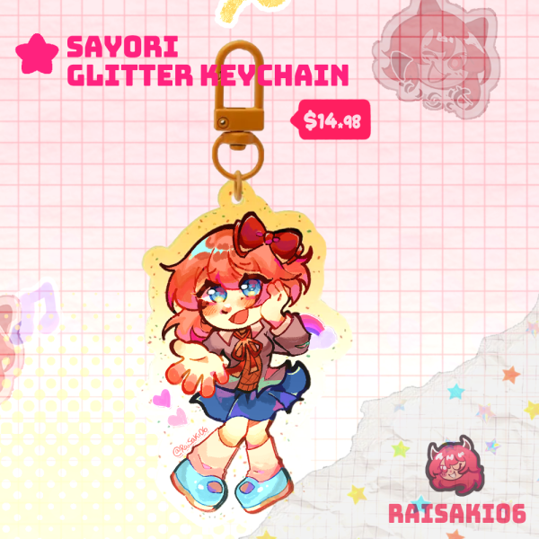 Sayori DDLC || Glitter Keychain