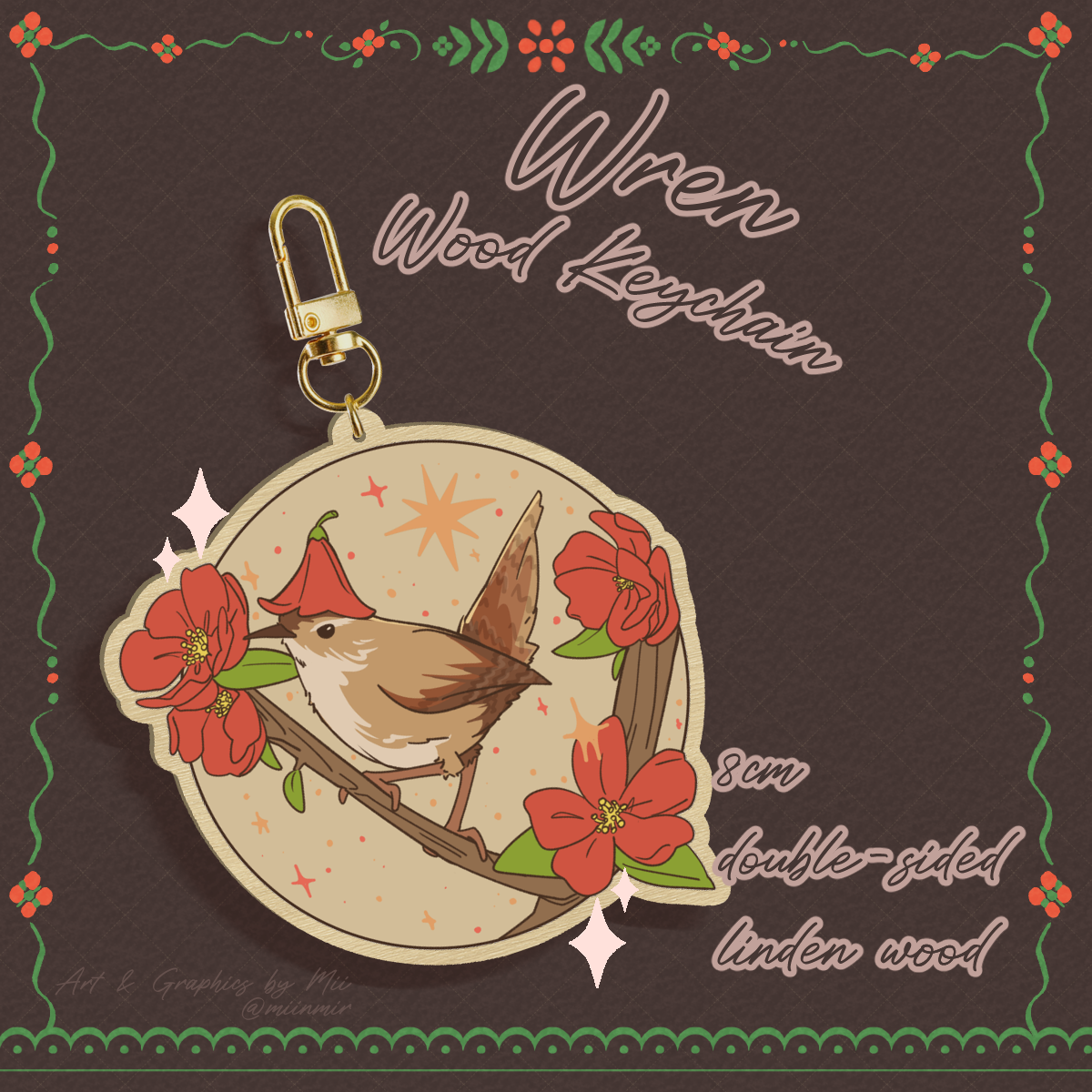 [ORIGINAL] Stalwart Kinglet𝄞₊ ⊹ Wren Wooden Keychain