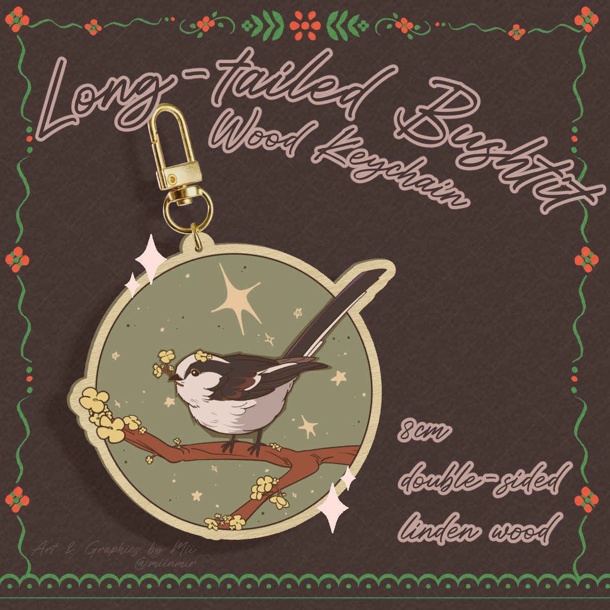[ORIGINAL] Adoring Ally𝄞₊ ⊹ Long-tailed Bushtit Wooden Keychain