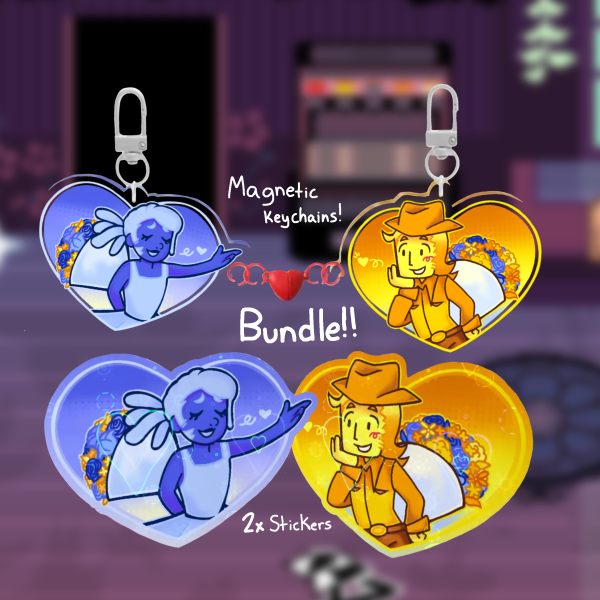 ( DELTARUNE CH. 5 ) Blue & Yellow Keychains + Stickers Bundle