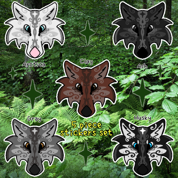 Natural wolf stickers set