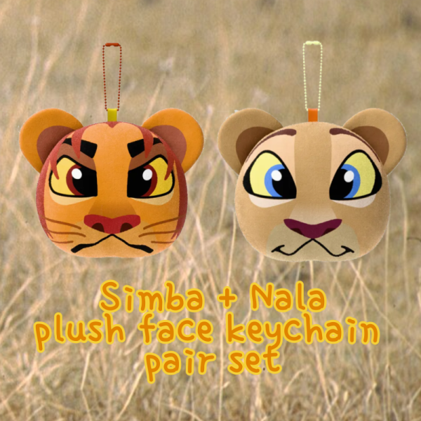 Simba + Nala plush face keychain pair set