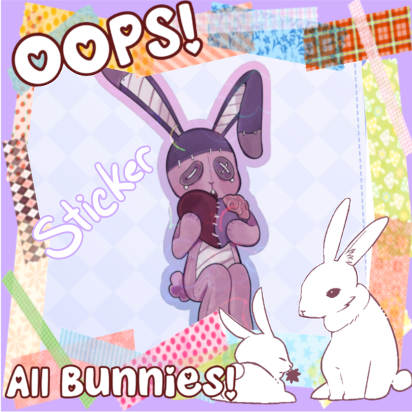 Headache The Bunny (oc) Colored Edge Die Cut Stickers