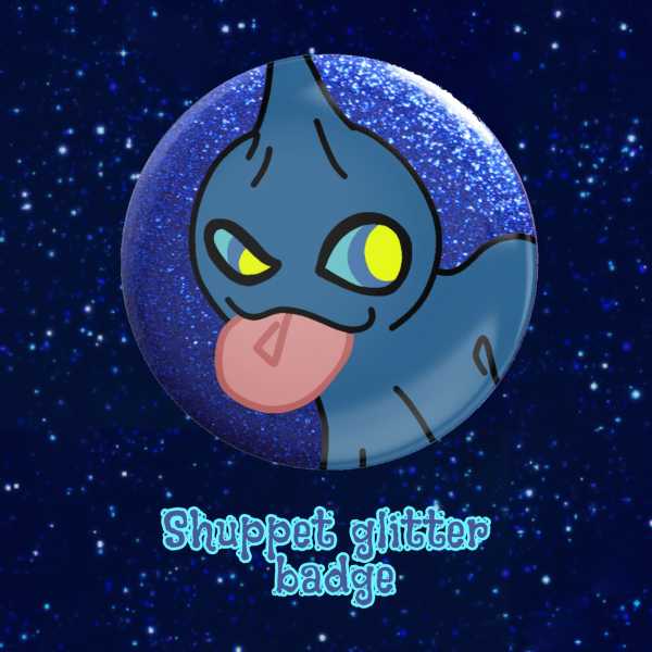 Shuppet glitter badge