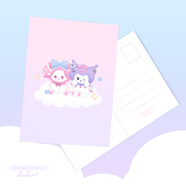 Postcard/Print - Kawaii Bunnies, pastel pink, cute illustration, art stationary