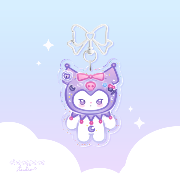 Glitter Acrylic Keychain - Kawaii puppy, pastel purple