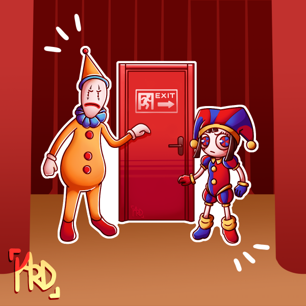 Kaufmo and Pomni Exit - Die Cut Stickers
