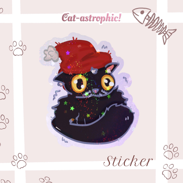 Snowy Black Cat Sticker | Die Cut Sticker