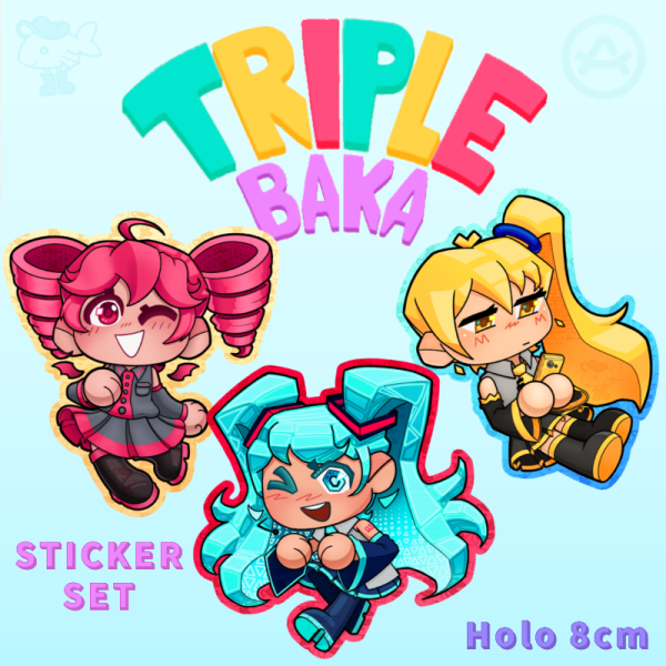 Triple Baka Holographic Sticker Set - 8cm
