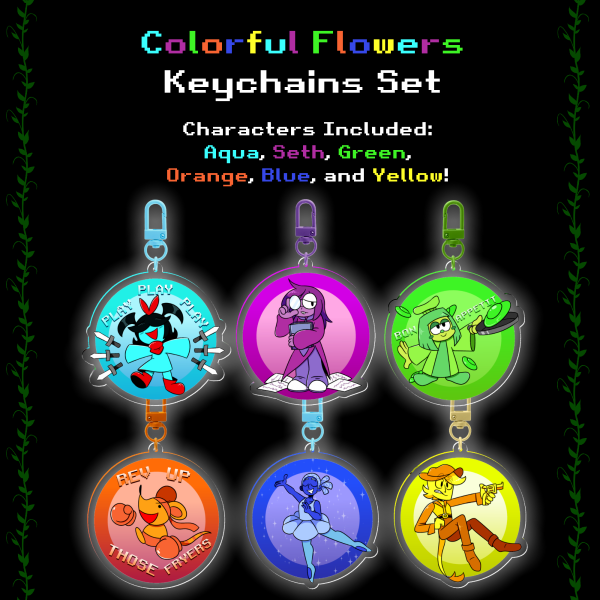 Colorful Flowers Keychains Set