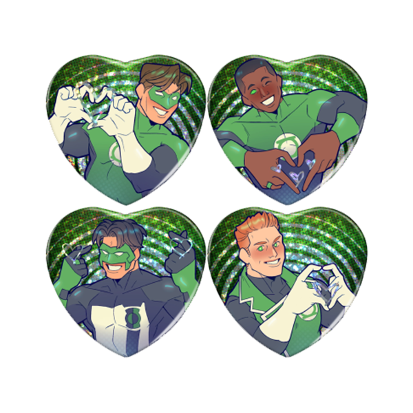 Green Night Lite Set 1 Heart Shape Holographic Badges