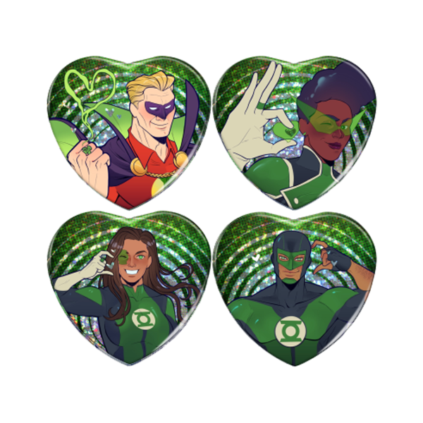 Green Night Lite Set 2 Heart Shape Holographic Badges