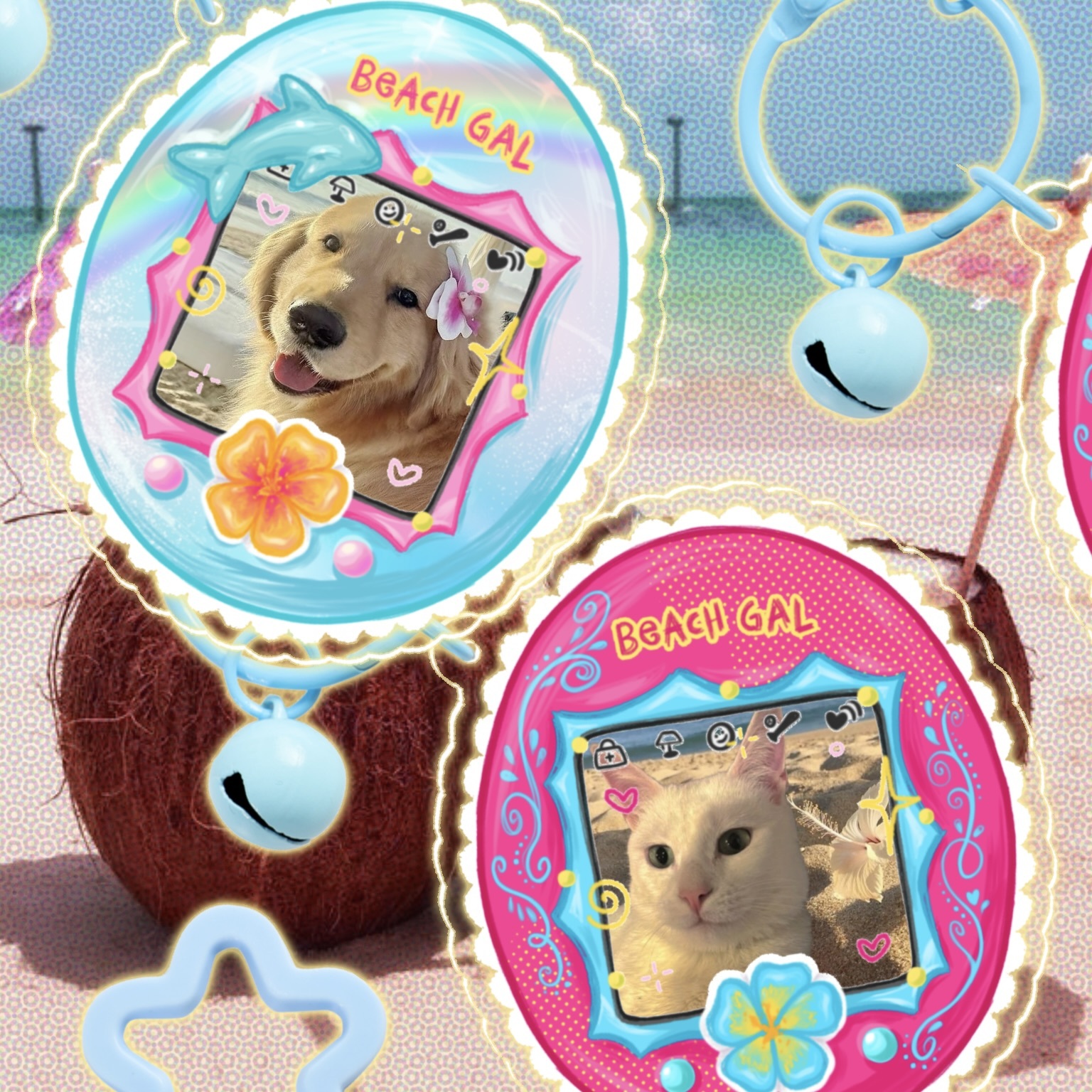 beach gal custom tamagotchi keychain