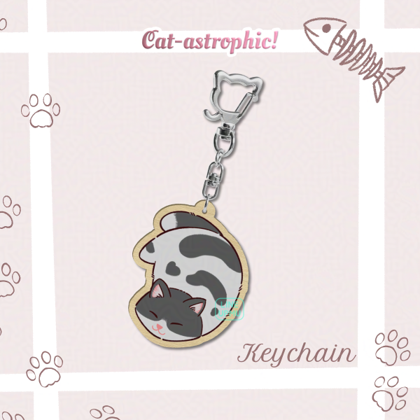 [Cat-astrophic] Cow flop cat (wood keychain)