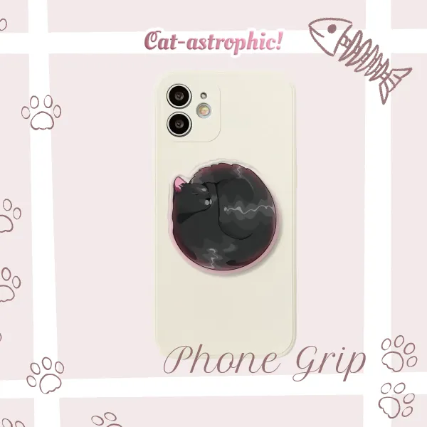 Black Sleeping Cat Phone Grip || Peach the Saviour