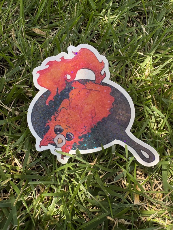 Cat Calcifer Glitter Sticker