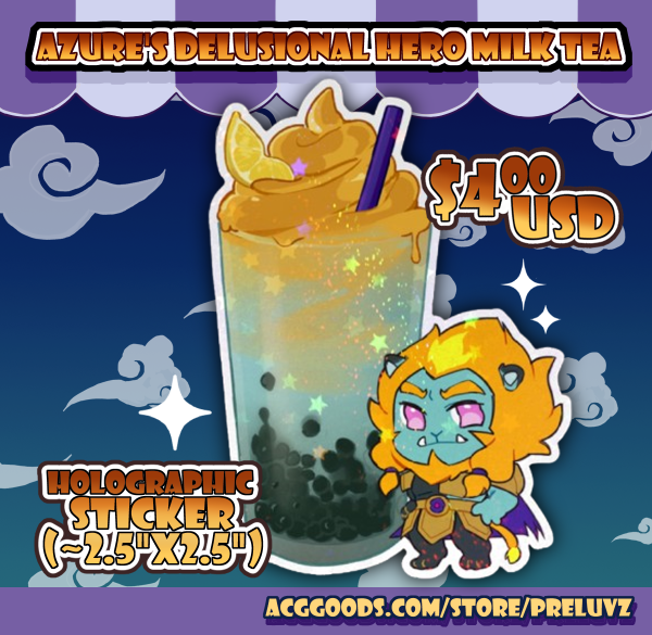 Azure's Delusional Hero Milk Tea Sticker