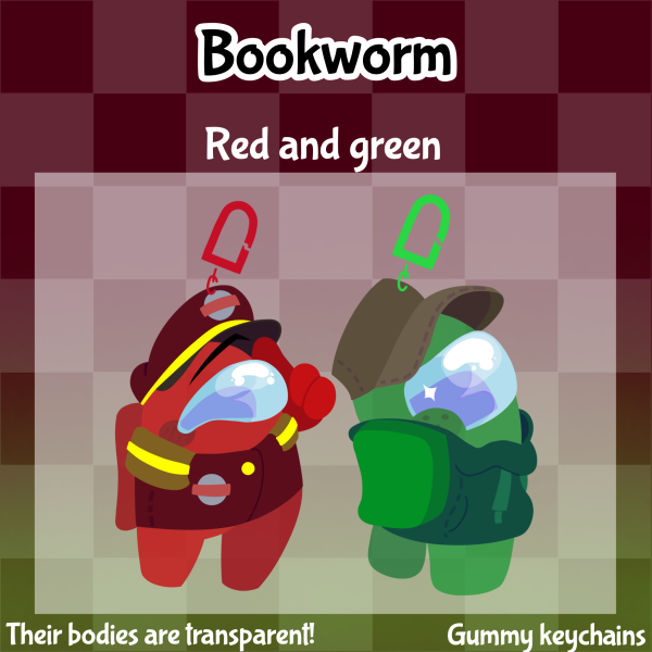 Bookworm (red x green) Gummy Among Us Show Clear Acrylic Keychain bundle