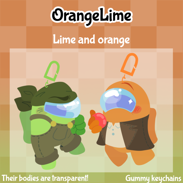 OrangeLime (lime x orange) Gummy Among Us Show Clear Acrylic Keychain bundle