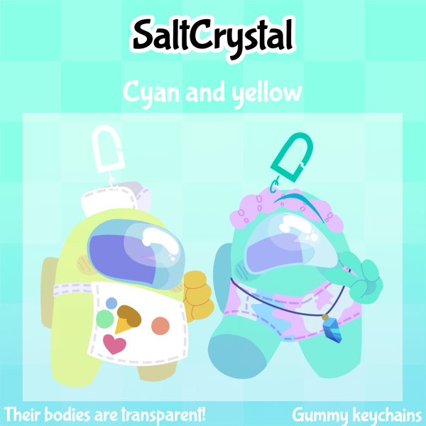 SaltCrystal (cyan x yellow) Gummy Among Us Show Clear Acrylic Keychain bundle