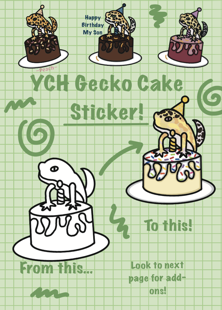 YCH STICKER leopard Gecko with a Cake