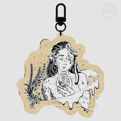 Earth Day Girl "Melting" 🌍 Wood Keychain
