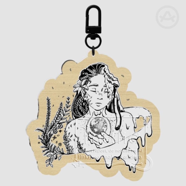 Earth Day Girl "Melting" 🌍 Wood Keychain