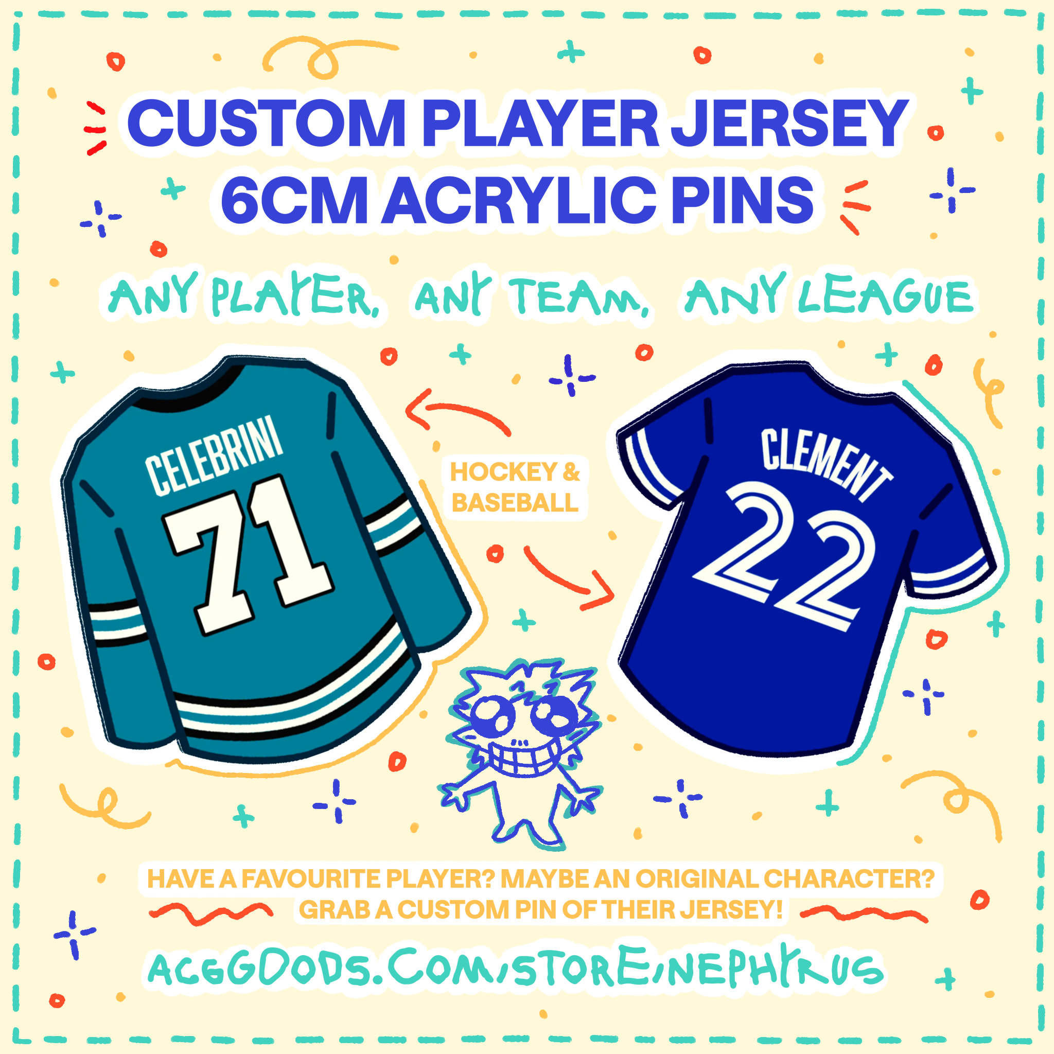 Custom Jersey Acrylic Pin (YCH)
