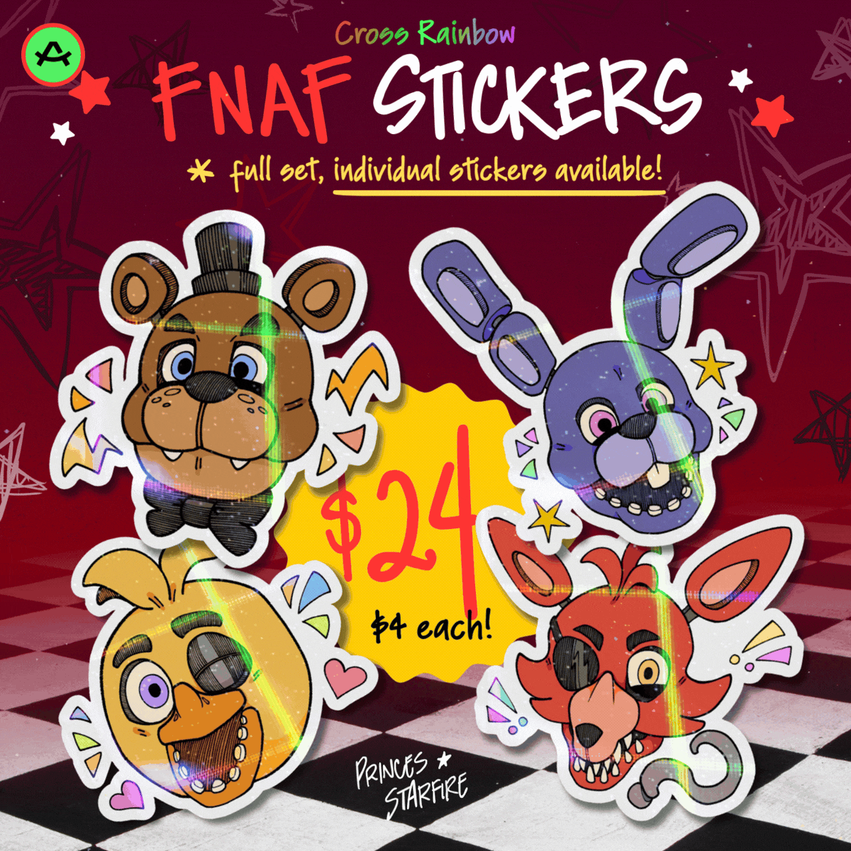 [FNAF] Cross Rainbow Die-cut Stickers *FULL SET*