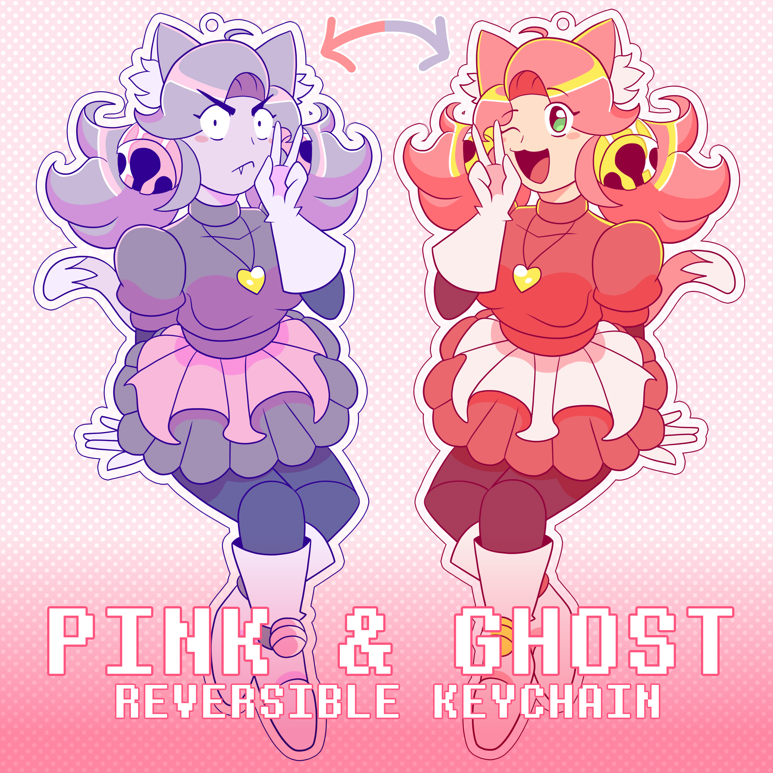 Deltarune Pink & Ghost Reversible Keychain