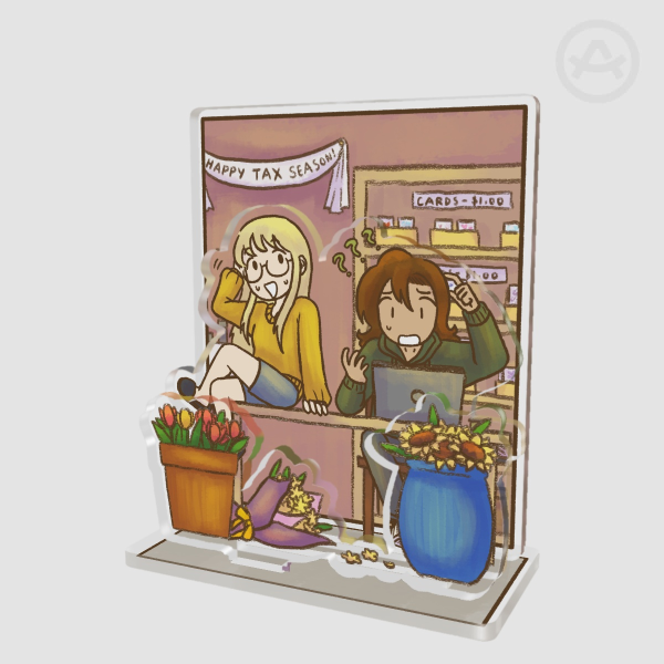 Darren and Juno Doing Taxes Acrylic Standee