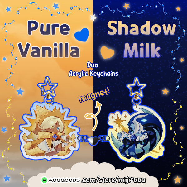Cookie Run - Pure Vanilla + Shadow Milk Magnet Keychains
