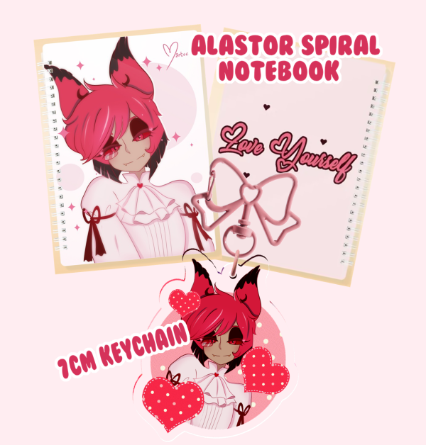 Alastor pink bundle || Hazbin Hotel || Notebook and Keychain
