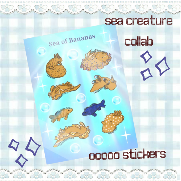 Sea of Bananas Sticker Sheet (Yellow Nudibranch + Pupfish)