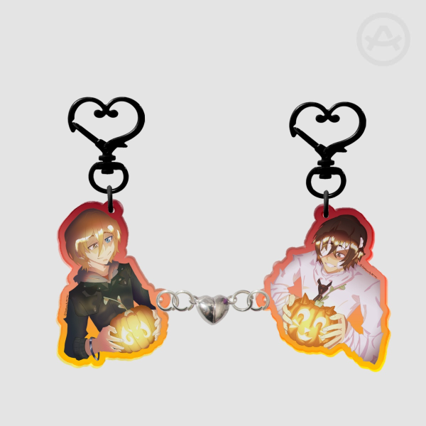Soukoku Halloween Heart Magnet Keychain | BSD | Heart Edition