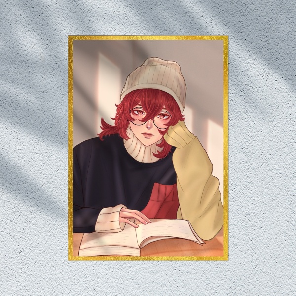 Diluc in the library Art Board A6 print