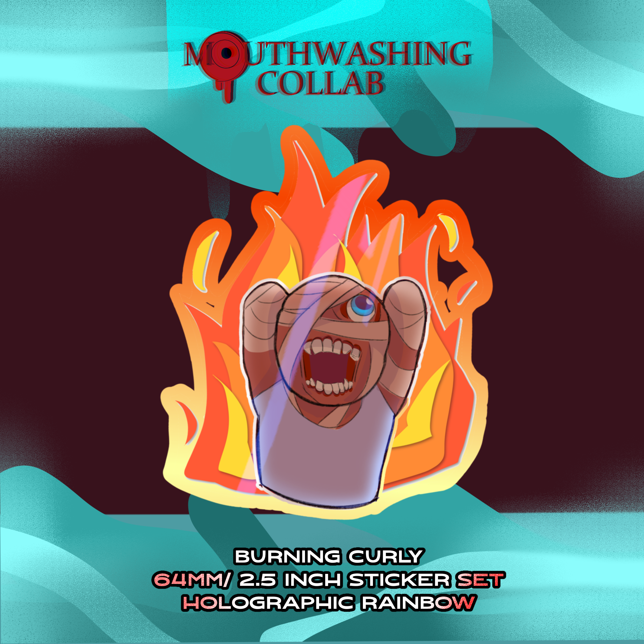 MOUTHWASHING burning curly Colored Edge Die Cut Stickers