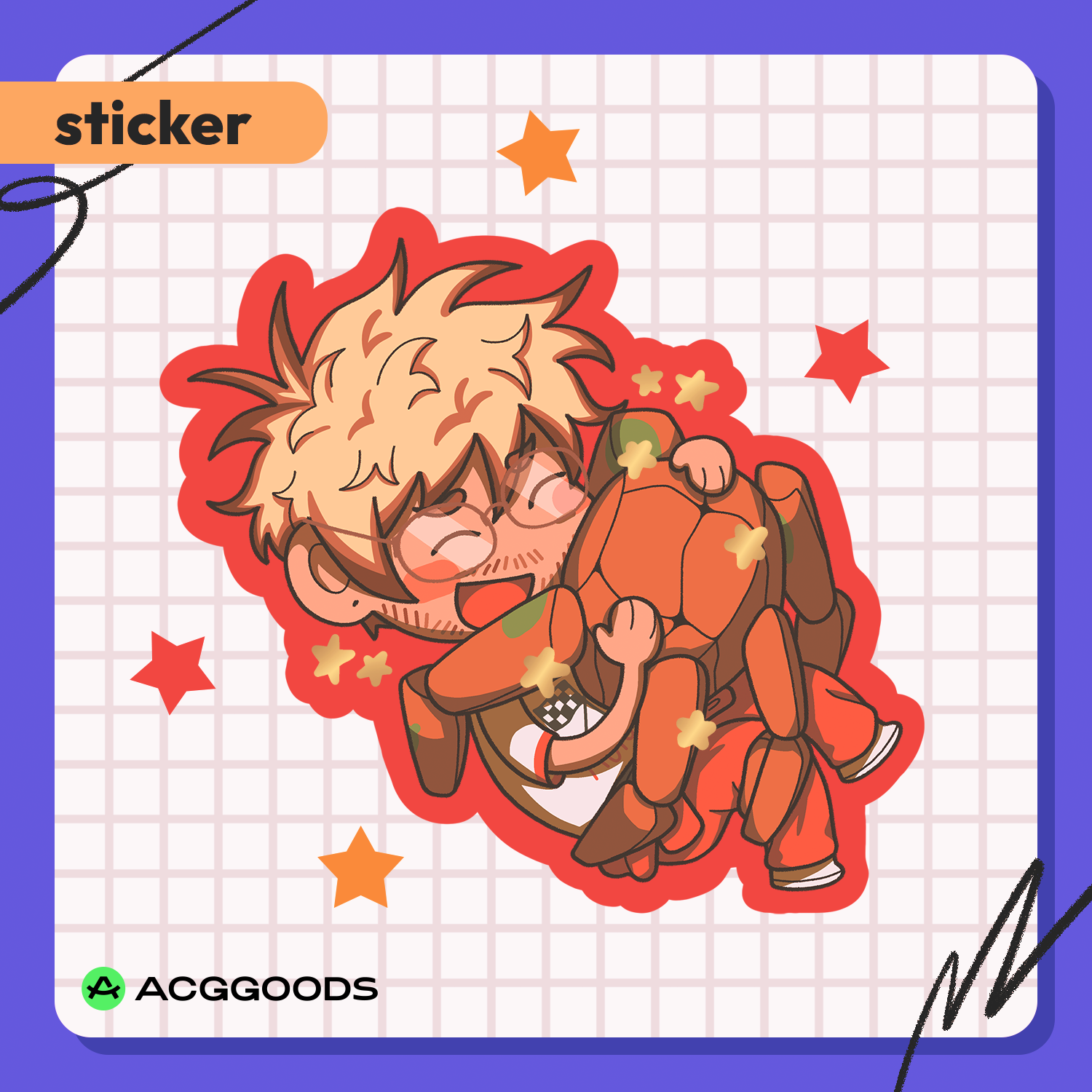 Grace & Rocky Hug Die-cut Sticker with Gold Foil