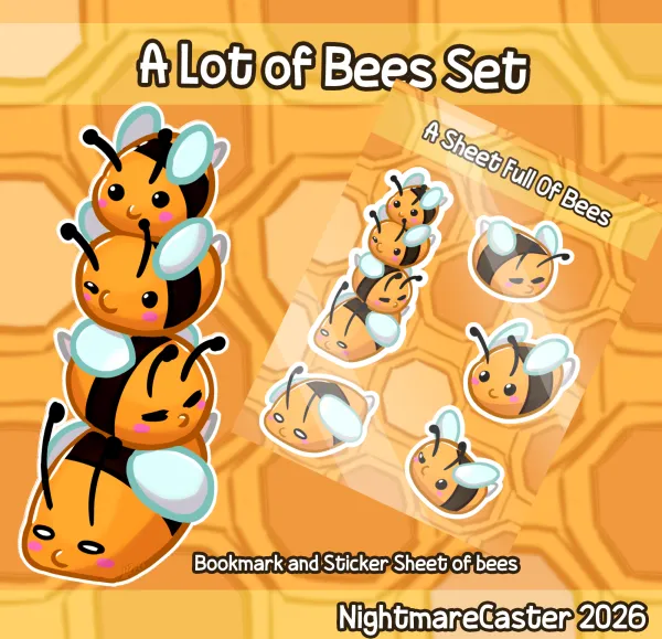 A lot of Bees Bookmark and Sticker Sheet set