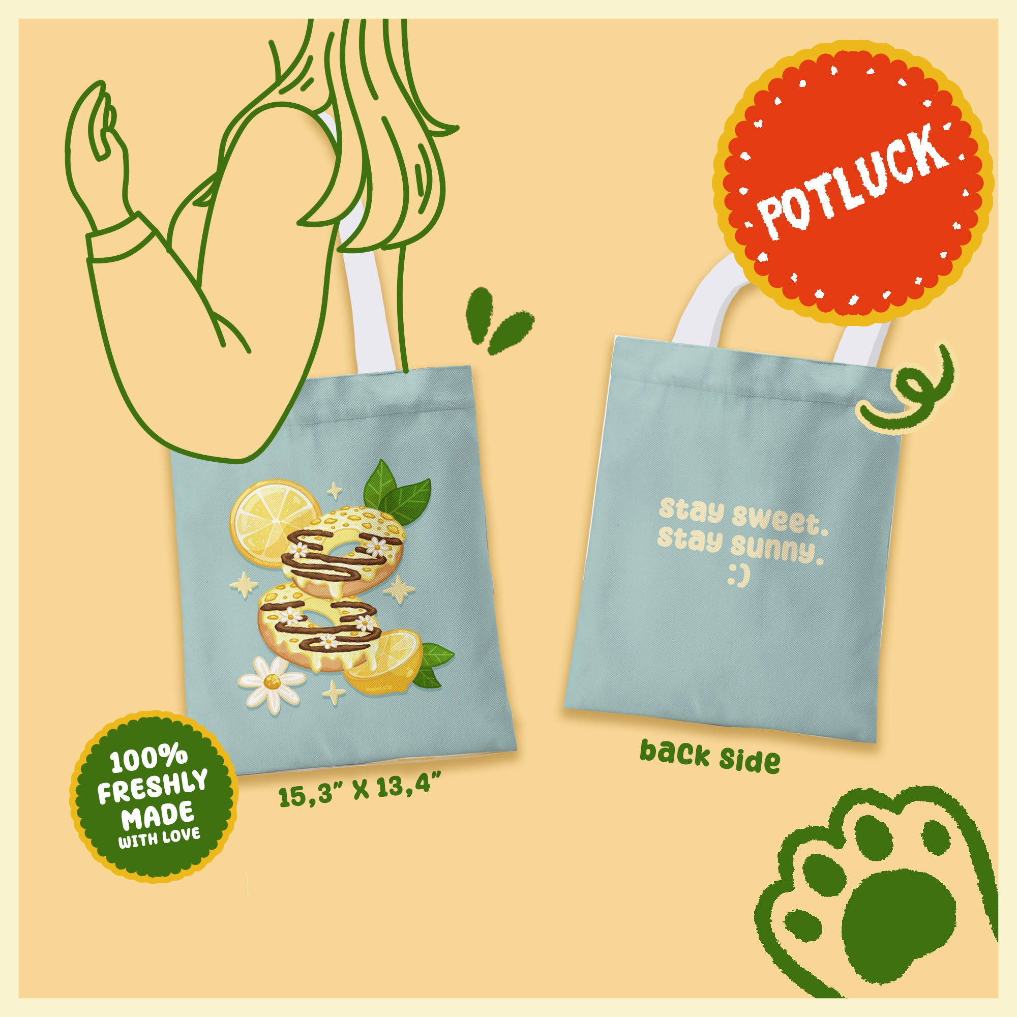 Lemon Choco  Drizzled Donut Full-print Totebag