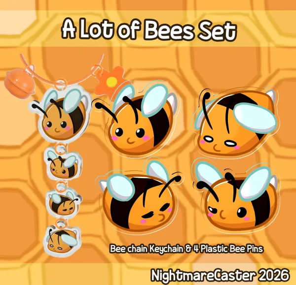 A lot of Bees Keychain and Pin Set