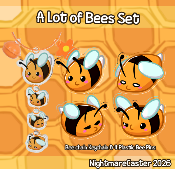 A lot of Bees Keychain and Pin Set
