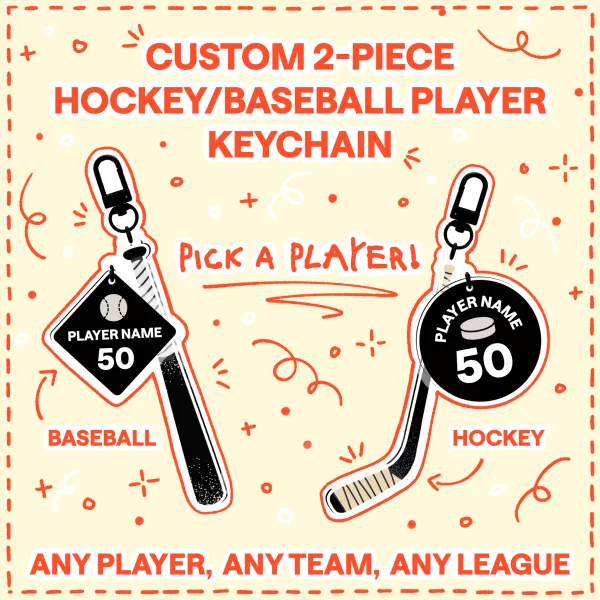 Custom 2-Piece Hockey/Baseball Player Keychain (YCH)