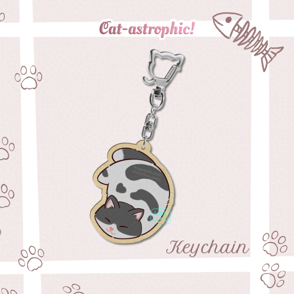 [Cat-astrophic] Cow flop cat (wood keychain)
