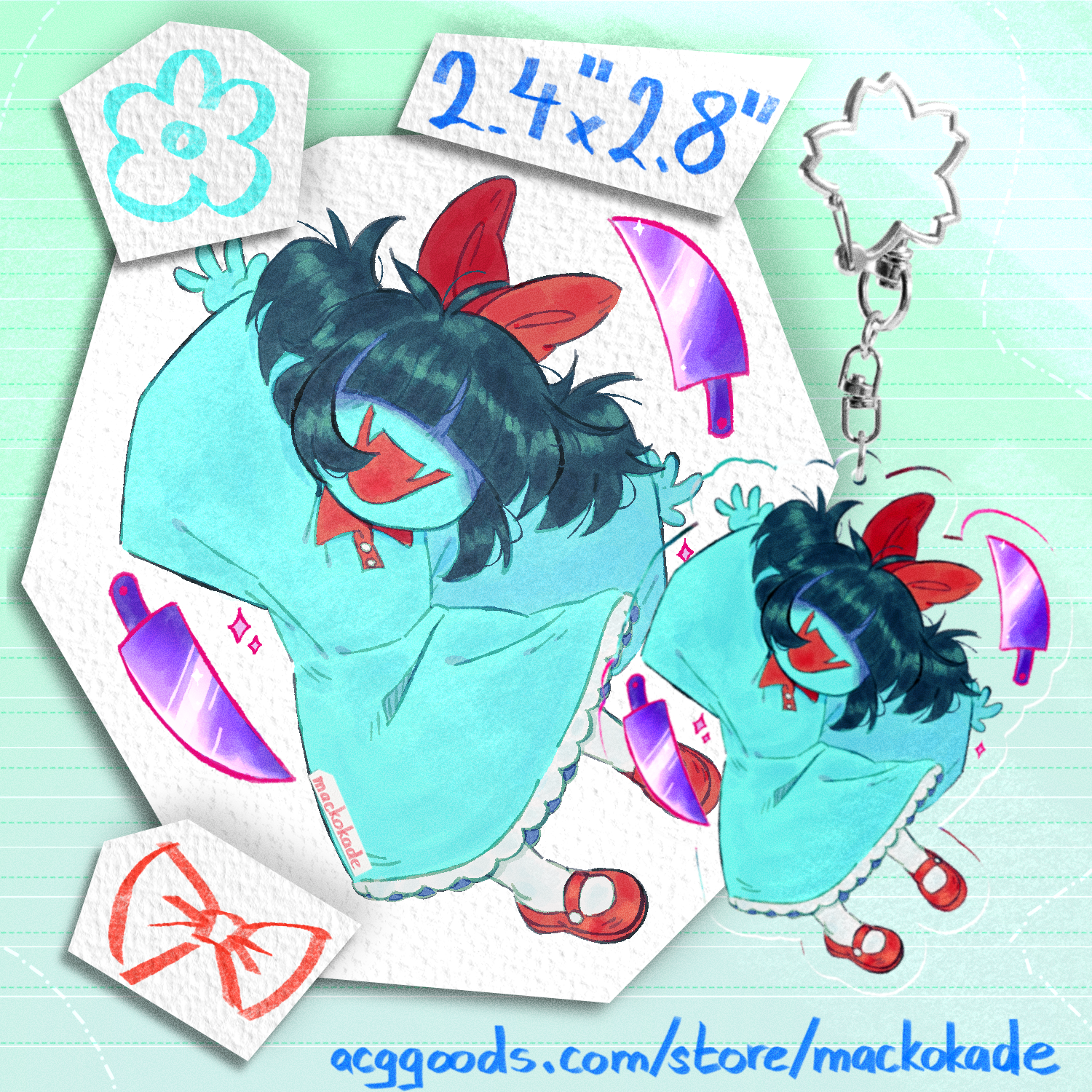 DELTARUNE Aqua Keychain + Flower Clasp [2.4"x2.8"]